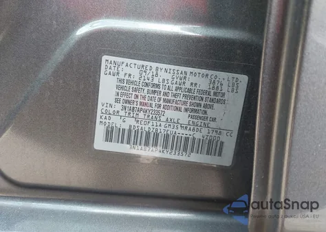 2019 Nissan Sentra Sv from USA, damaged, VIN 3N1AB7AP4KY233572